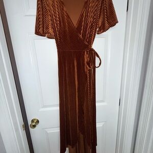 Simple Brown Asymmetrical Wrap Sundress